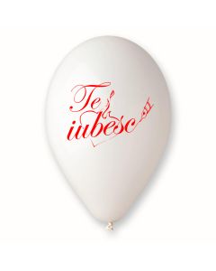 Balon latex alb cu mesajul "Te iubesc", cod GI.TI.WH.T1